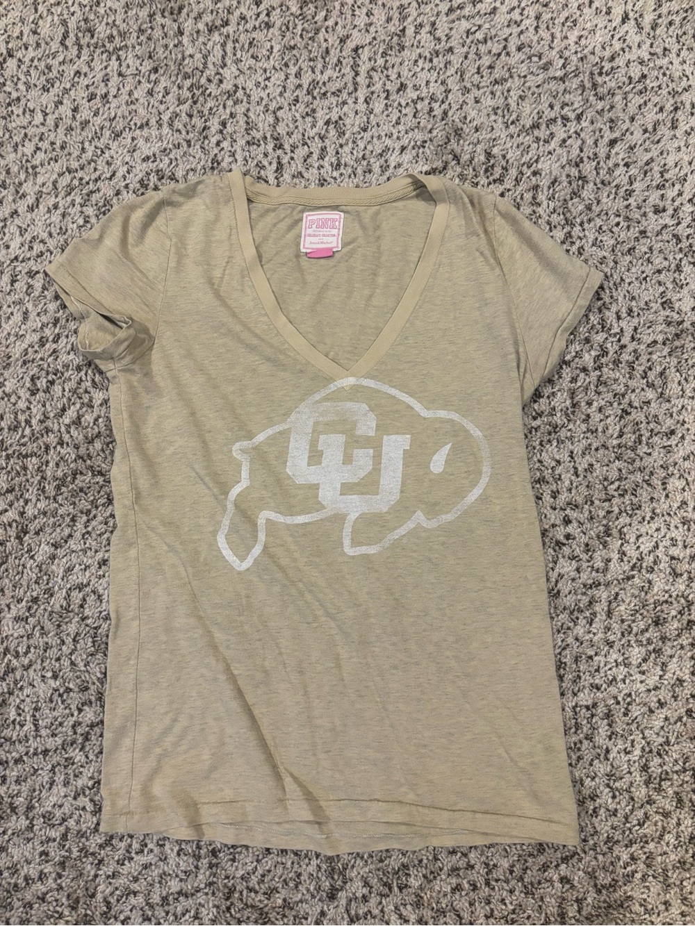 PINK Victoria's Secret Olive Green V-Neck CU Buffalo Logo Tee